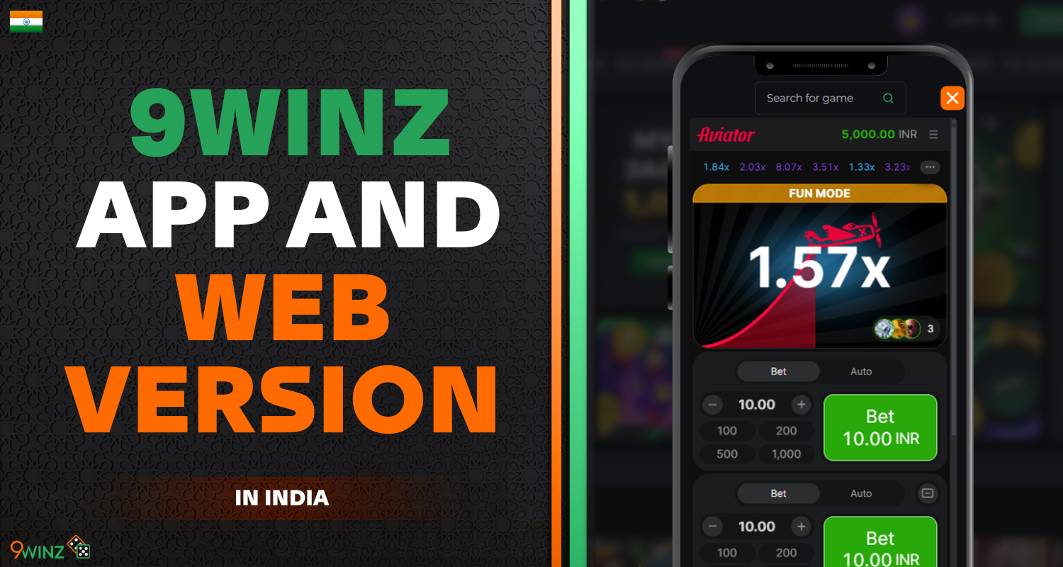 Mobile version of 9winz website and aviator game app